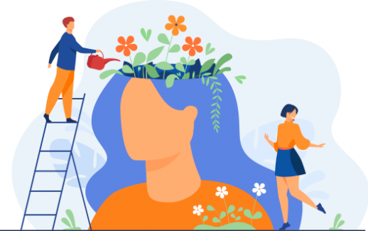 tiny-people-and-beautiful-flower-garden-inside-female-head-isolated-flat-illustration